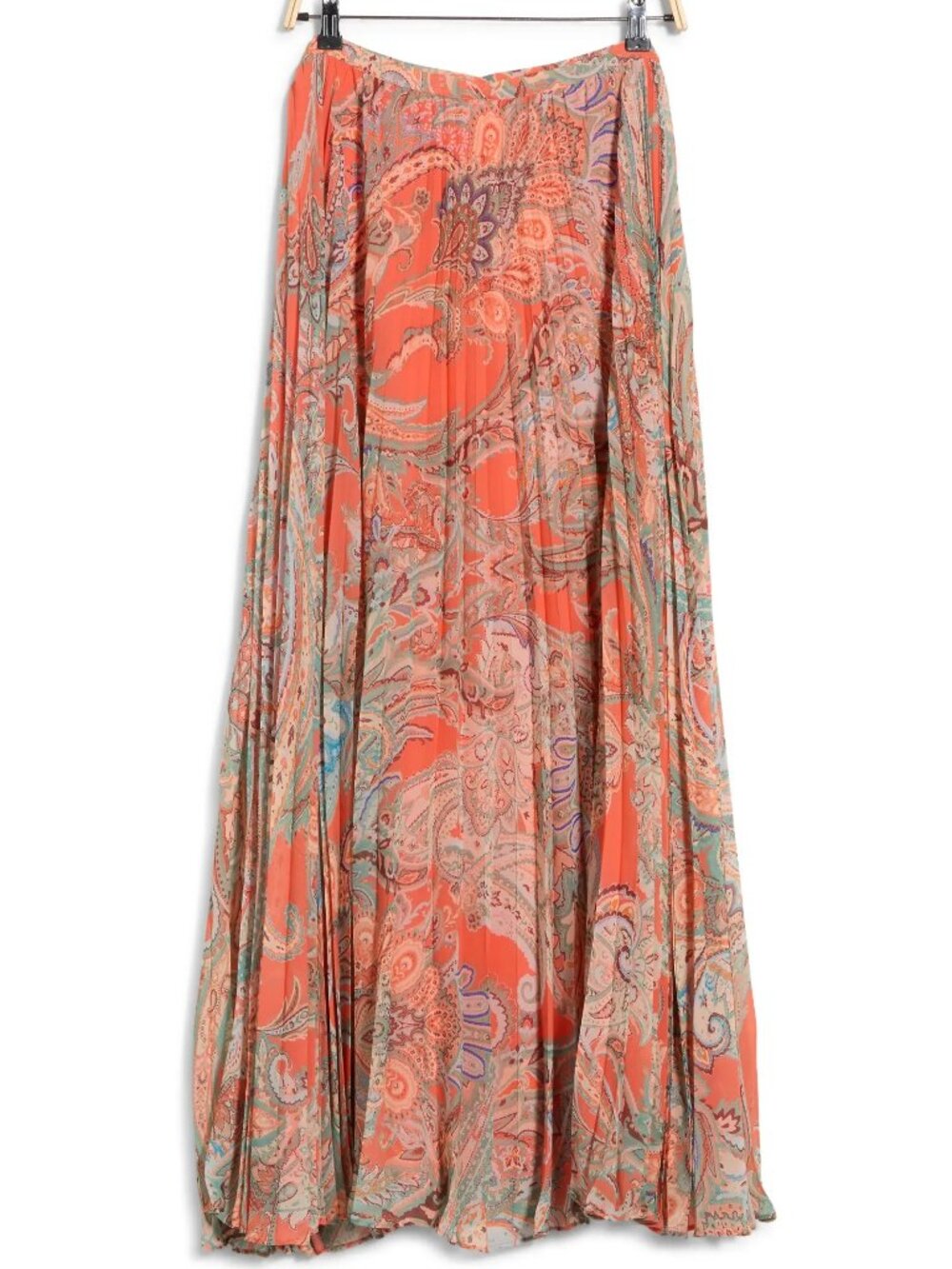 New L'AGENCE Torin Pleated Maxi Skirt Paisley Size 6 Orange Blue